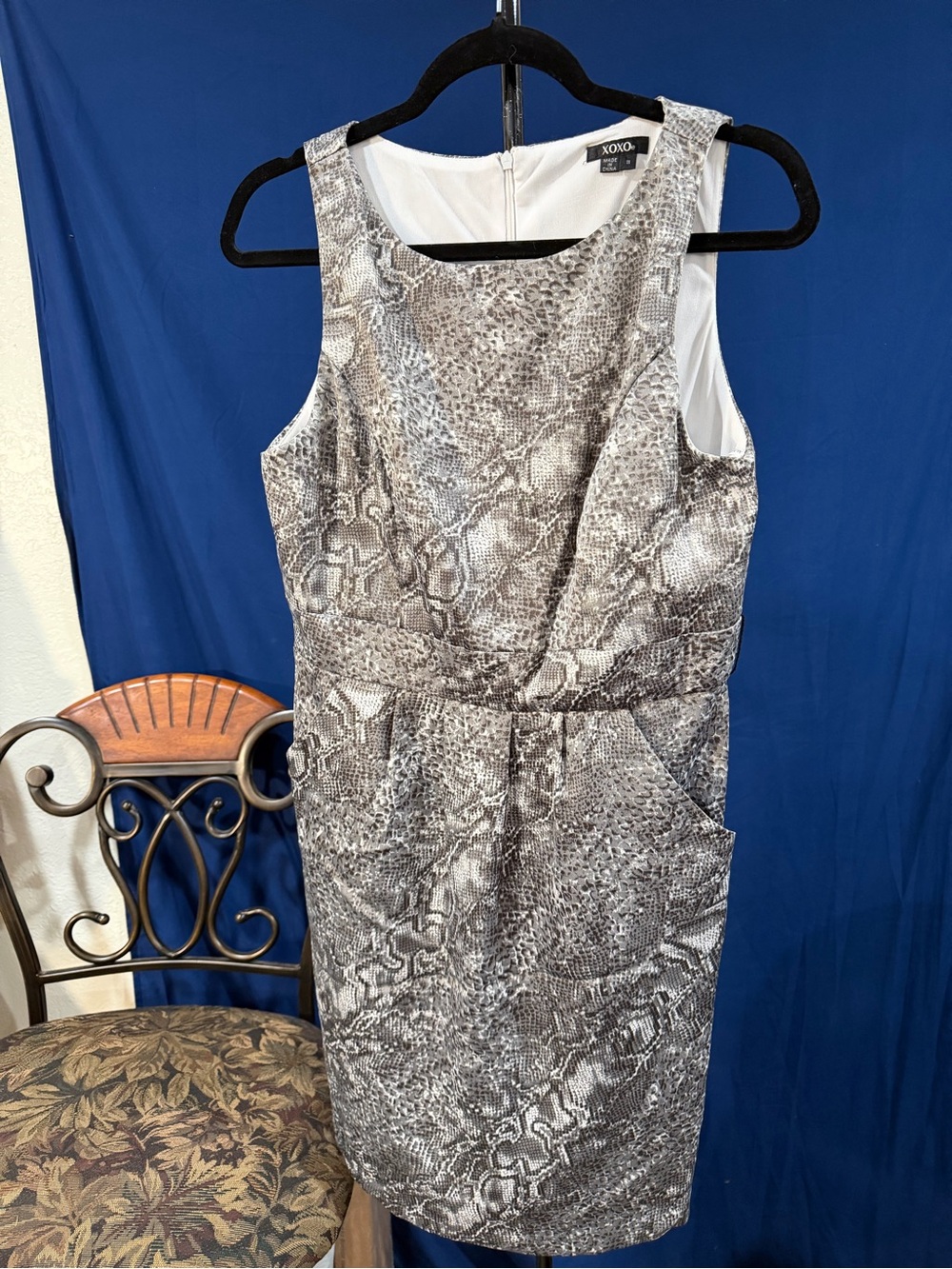 XOXO Gray Snake-Print Sheath Midi Dress